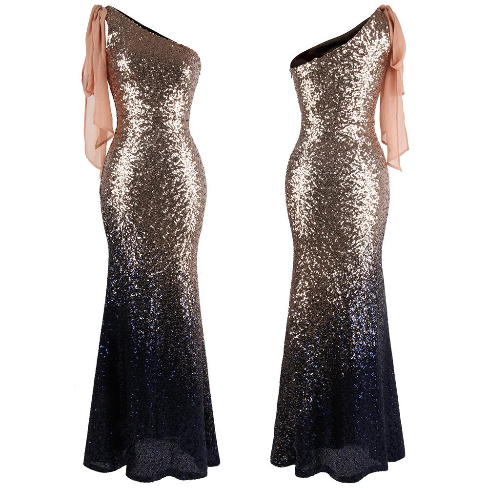 Angel-fashions Women's Gradient Prom Dress One Shoulder Bodycon Luxury image 0