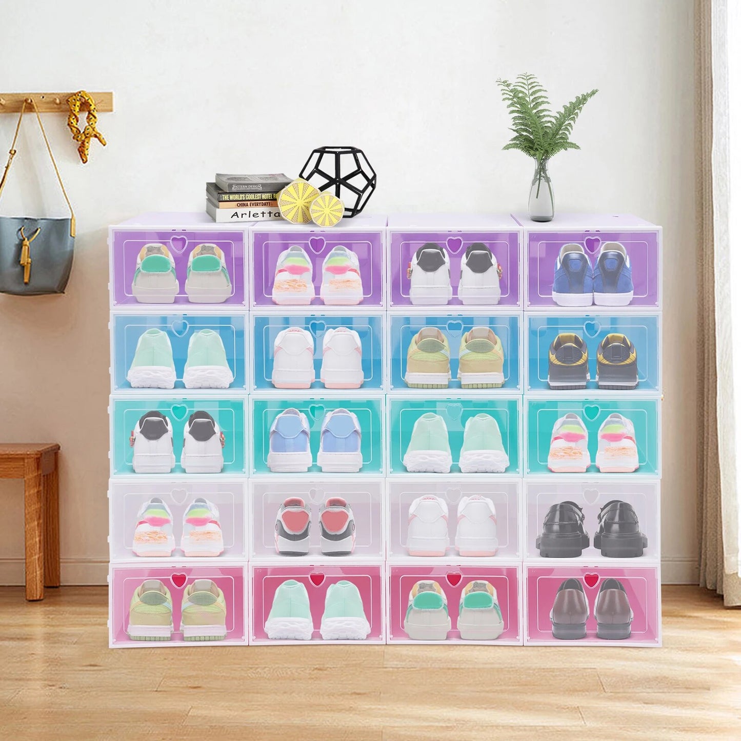 20pcs Plastic Sneaker Shoes Box Foldable Clear Shoe Case Stackable Shoe Contain image 0