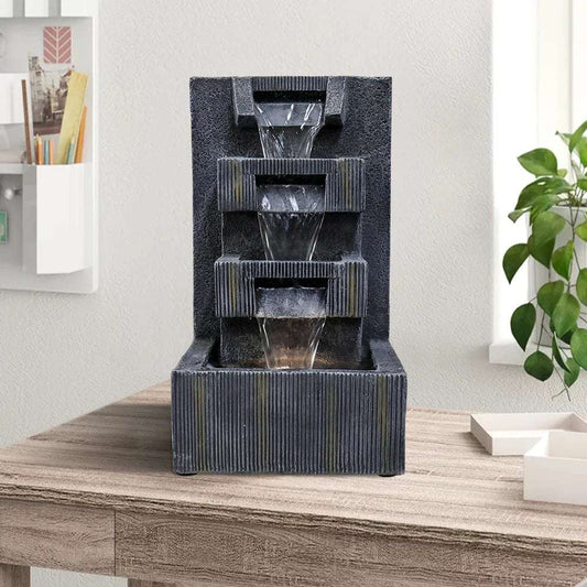 15.7" tall tabletop fountain with LED lights 4 tier indoor Zen relaxation cascading waterfall fountain for office and home decor