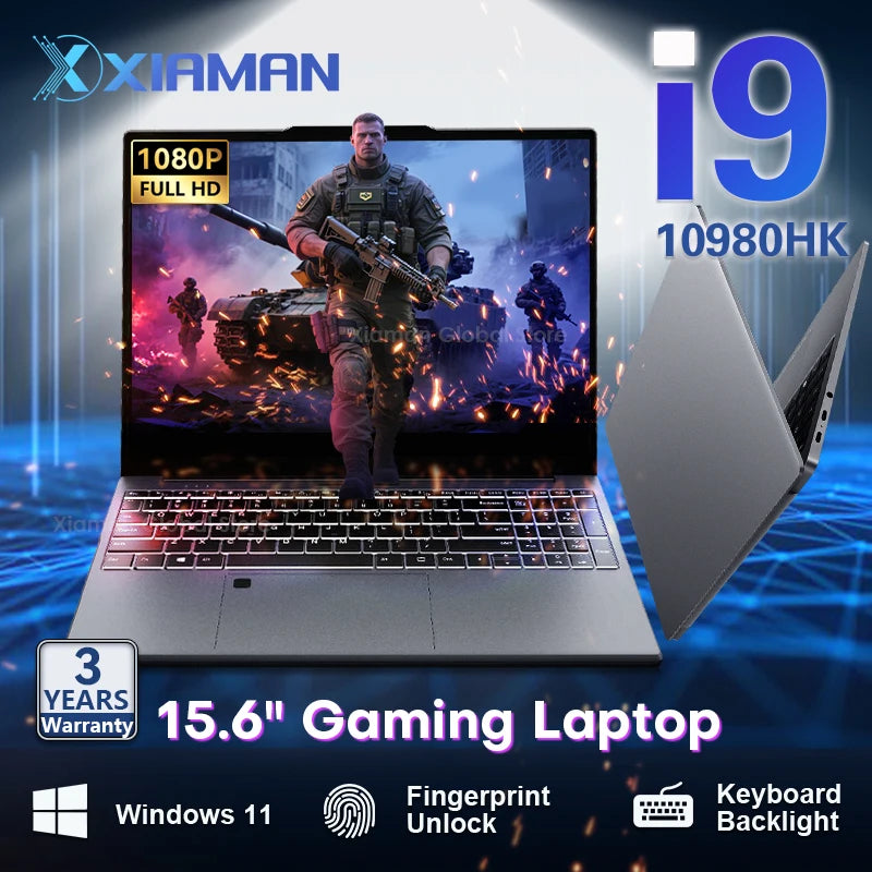Xiaman 15.6 Inch Gaming Laptop Intel Core I9 10980Hk Notebook Pc Ips Fingerprint 16Gb Ram 1Tb Ssd Windows 11 Pro Laptop Pc Gamer