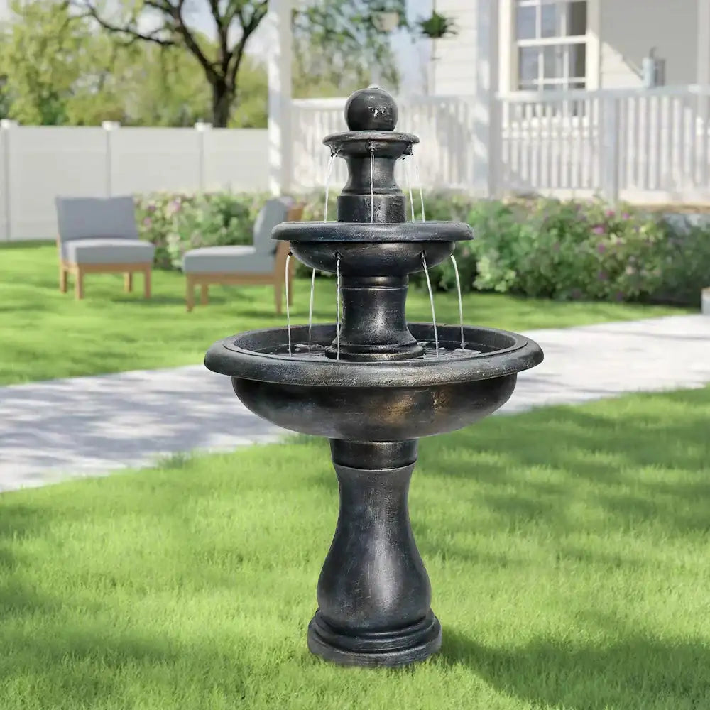 45.2 ''H Outdoor Floor 3 Tier Concrete Fountain With Electric Pump - Garden Cascading Waterfall For Yard Patio Lawn Home Decor