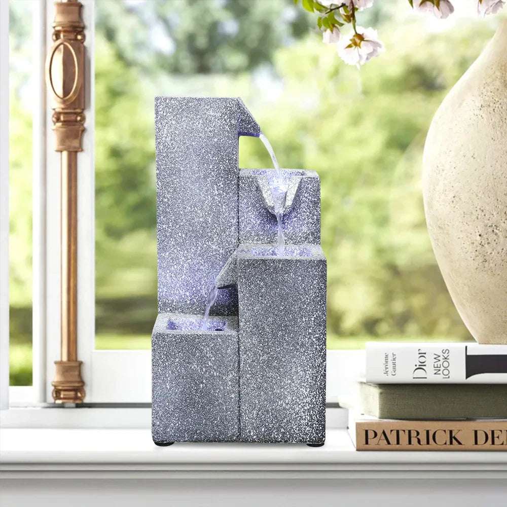 15.7'' H Table Fountain With Led Light -Square Column Indoor Meditation Table Fountain For Home Office Interior Space Decoration