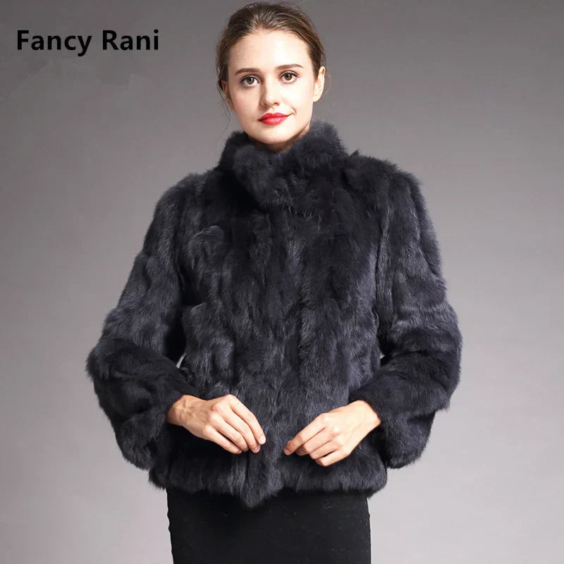 Natural Rabbit Fur Coat Women Winter Jacket Real Leather And Fur Bolero Women Clothing Female Outerwear With 2024 Black Cold
