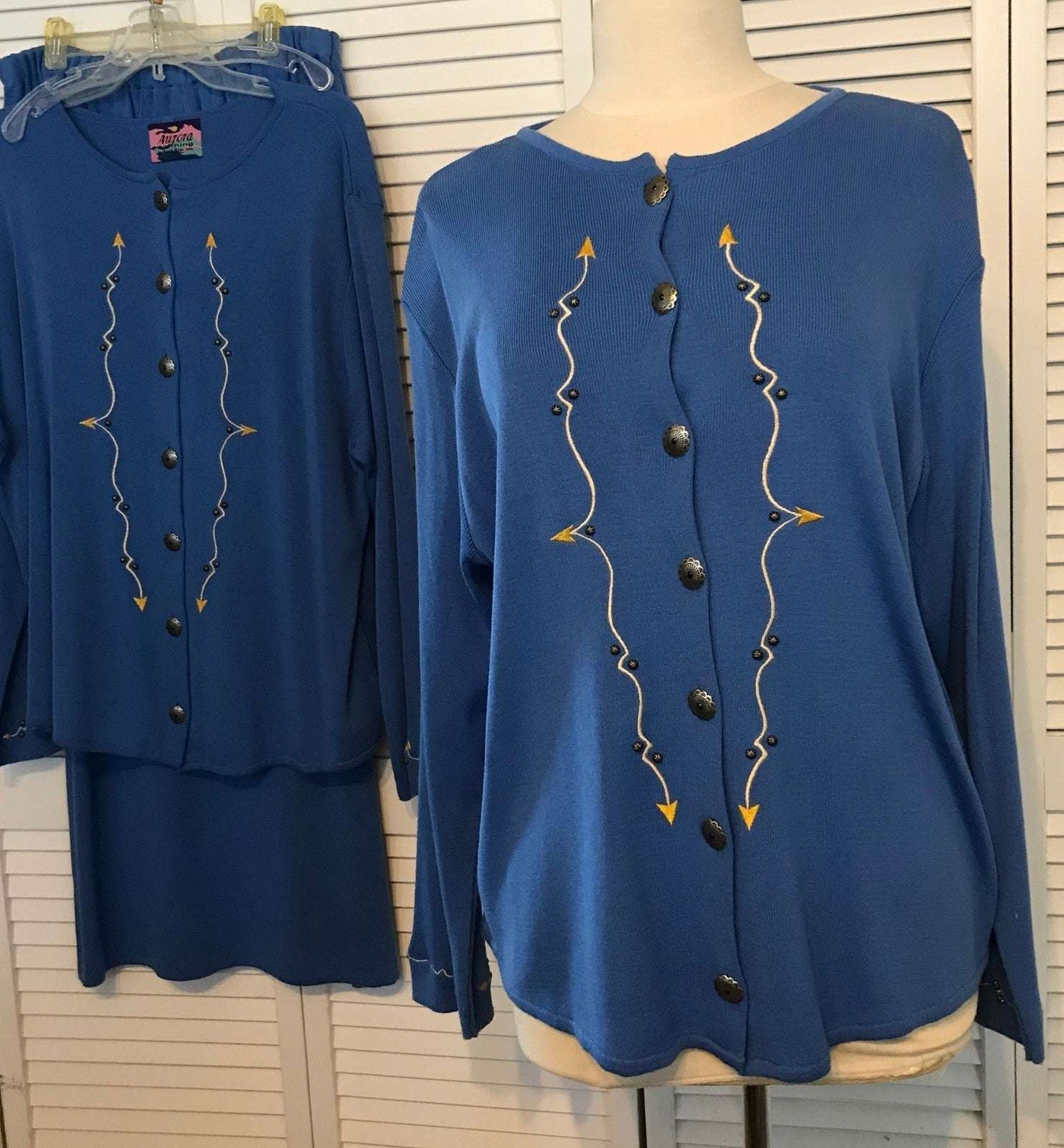 Aurora Women's Jacket Knit Blue Horse-Rider-Logo-Back Size L