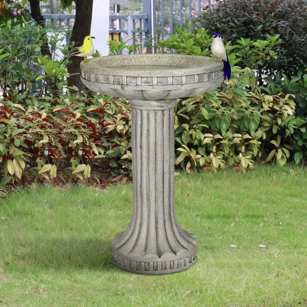 Naturals 24" Tall Modern Outdoor Bird Bath - Fiber Reinforced Concrete Large Bird Bath And Stand With Stylish Base For Garden