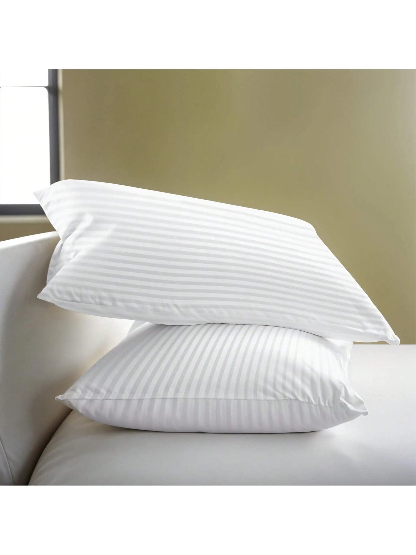 Lux Dcor Hotel Stripe Pillows Set Of 2 „ Down Alternative Bed Pillows For Sleeping „ Soft & Supportive Hotel Quality