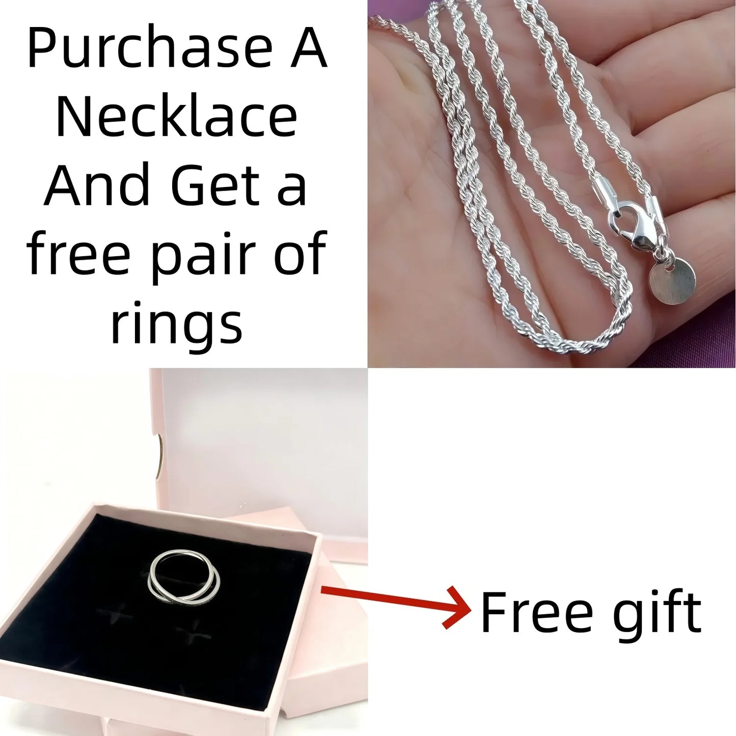 (Get A Free Pair Of Rings With Your Purchase) Rope-Style Long Necklace, Stainless Steel Twisted Rope Chain¯¼Minimalism, Christmas