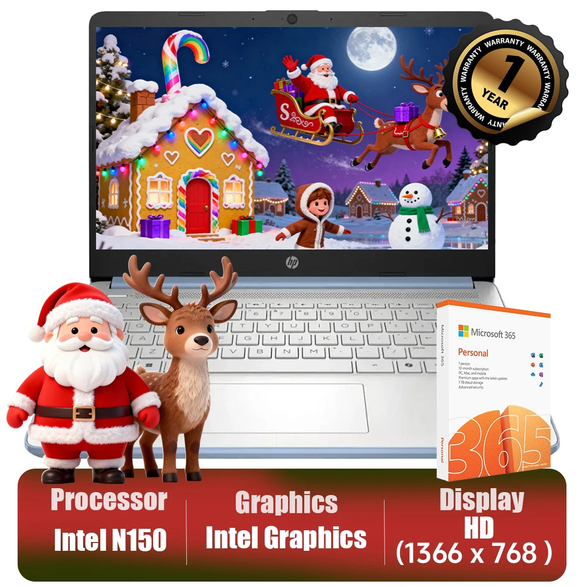 Hp 14" Hd Led Ultra Light Laptop With 1-Year Microsoft 365,Intel Processor N150,4Gb Ram,128Gb Ufs,Windows 11 Home In S Mode