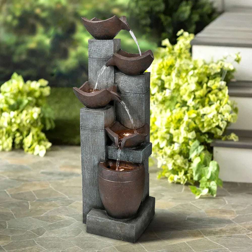 5-Tier Cascading Indoor/Outdoor Fountain With Led Lights - 39.7''H Large Waterfall Floor Fountain For Garden, Patio, Yard Decor