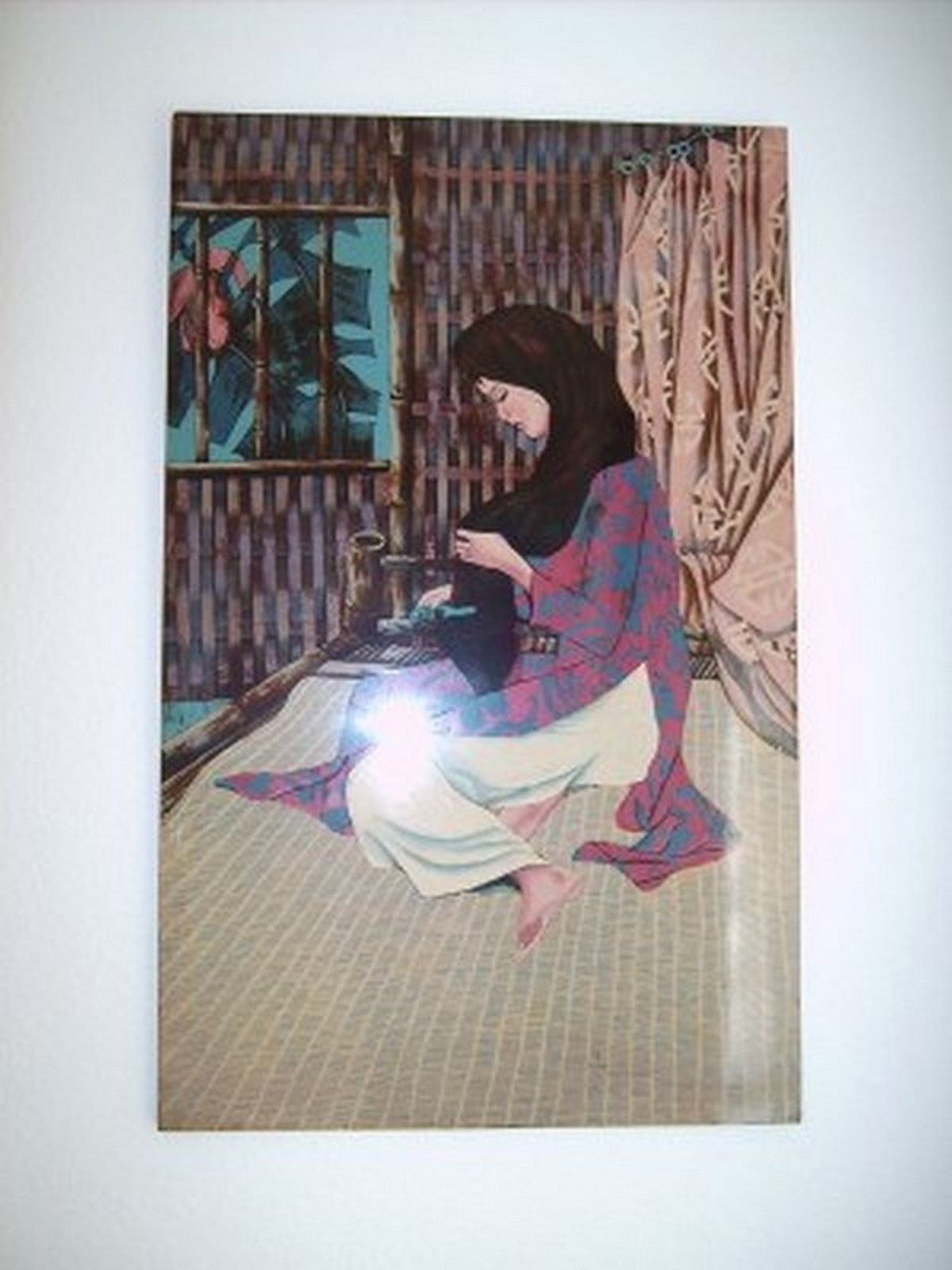 JP7 Oriental Lady Bush Hair Lacquer Painting on Wood