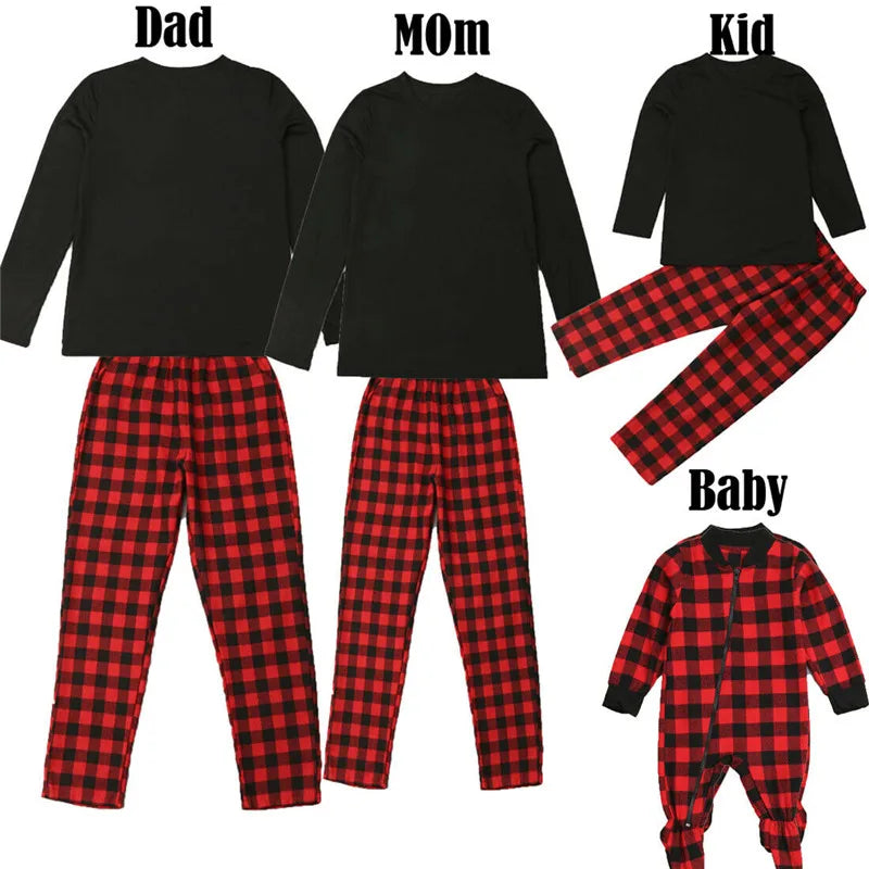 Lioraitiin Adults Baby Kids Christmas Family Matching Pajamas Set Sleepwear Xmas Plaid Nightwear Outfits 2Pcs/set
