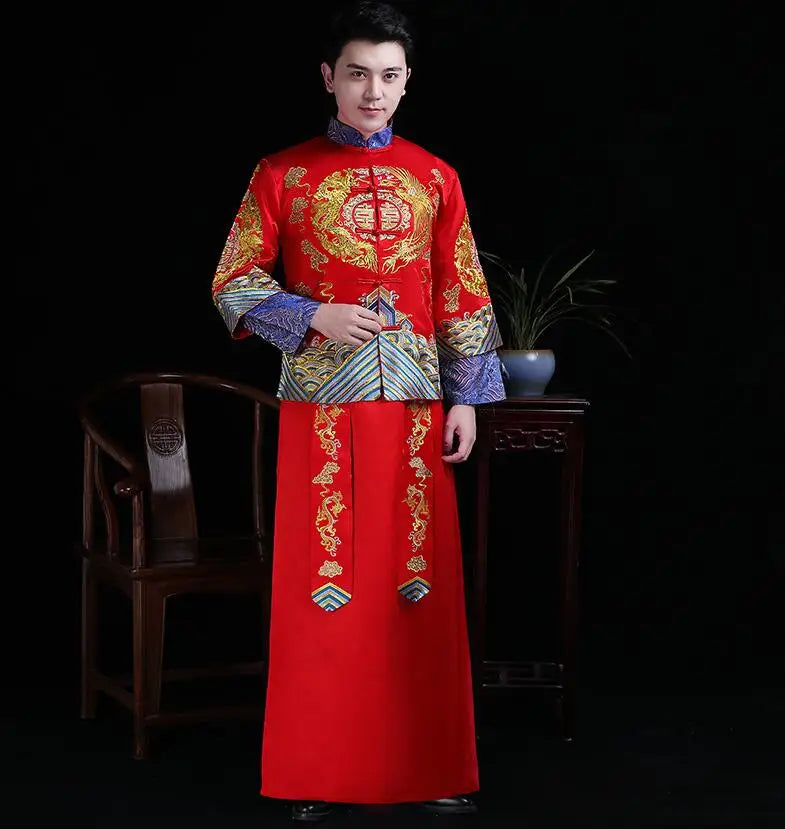 Chinese Traditional Wedding Suit Men Women Long Cheongsam Dress Stylis