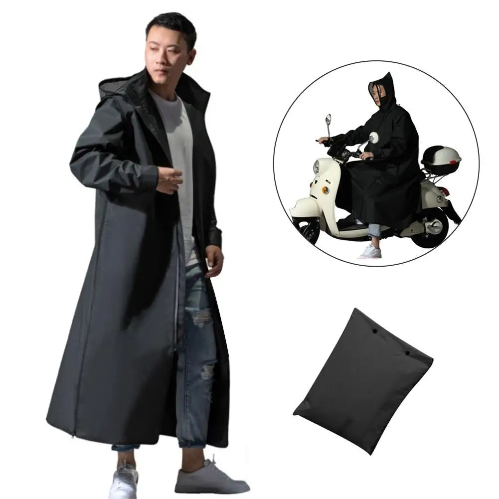 Unisex Motorcycle Rain Poncho Jacket “ Zipper Hooded Long Style Rainwear For Hiking & Riding, Sizes Xl“Xxxl