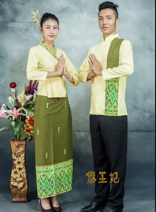 Laos Cloth Spring Men Women Traditional dress Thailand Suit Uniform Southeast Asia