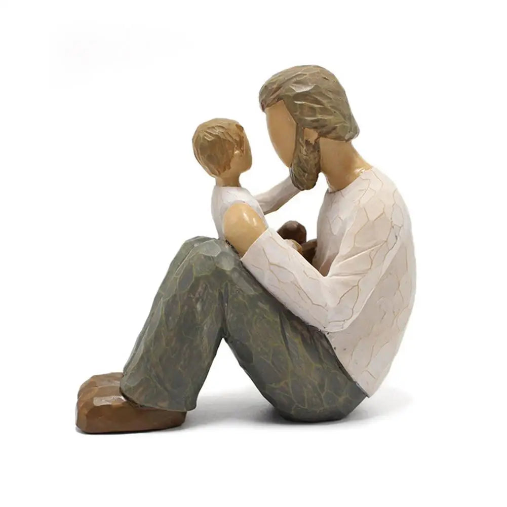 Father And Son Figurines Statues Resin Hand-painted Father-son Interaction Statues Meaningful Sculpture For Home Office Decora