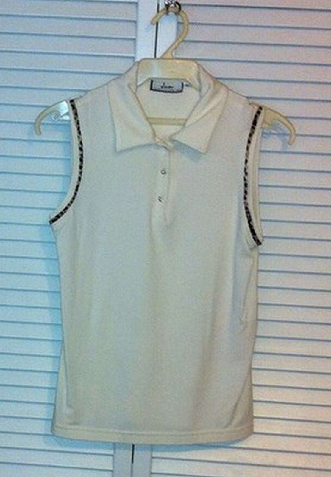 Women Top Knit Ivory Jaguar Brown Trim at armholes Size S