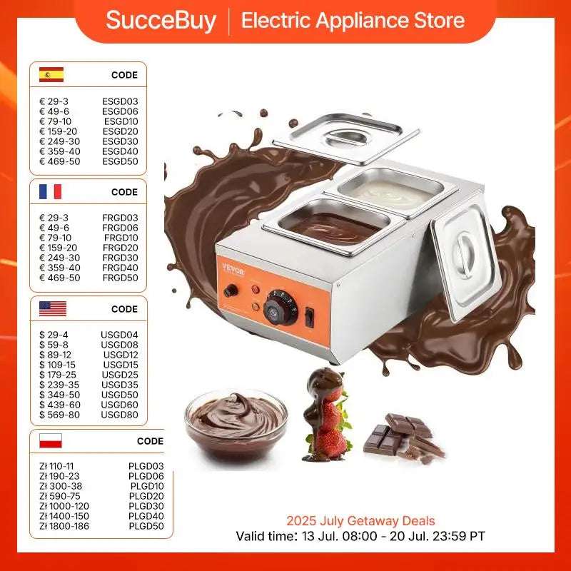 SucceBuy 2 3 Tanks Electric Chocolate Tempering Machine Chocolate cascade Melting Pot for Kitchen home appliance