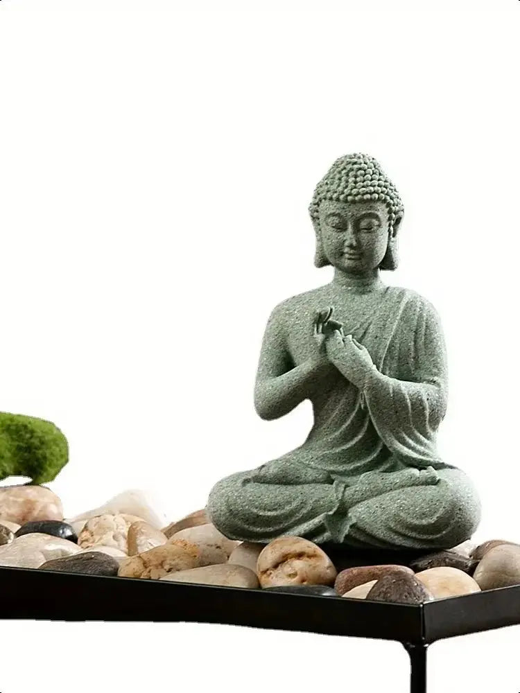 Buddha Statue Fish Tank Decoration Mini Buddhism Figurine Desk Topper Tablescape Decor Home Zen Statue Green Sandstone Thailand