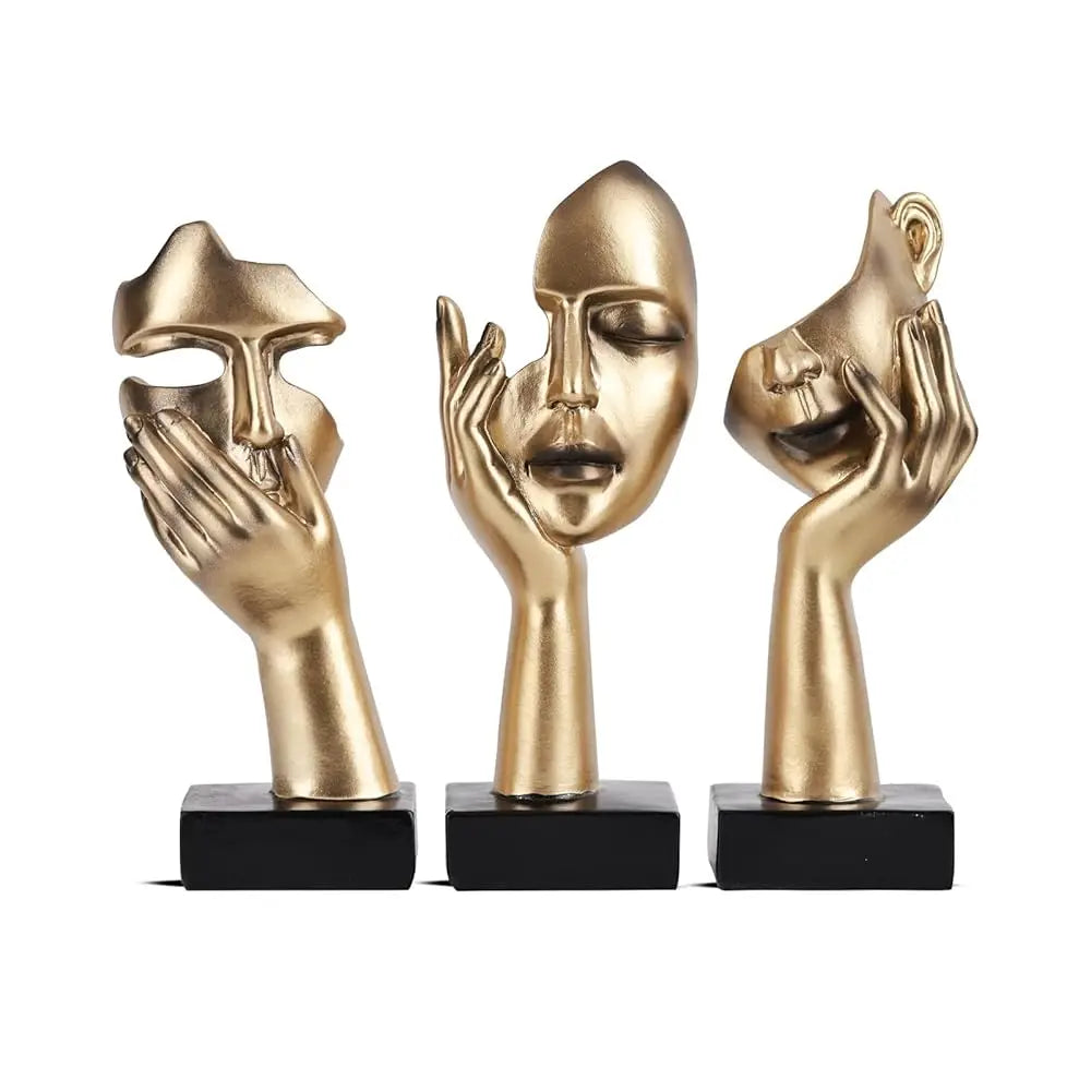 3 Pcs Thinker Small Statue Set - Golden Bla Abstract Art Sculpture Modern Living Room Shelf Aesthetic Decor Coffee Table Office