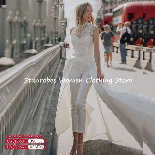 Evening Jumpsuit 2025 New Fashion Gorgeous O-Neck Sleeveless Evening Gown Elegant Dress Women White Pants Jumpsuit