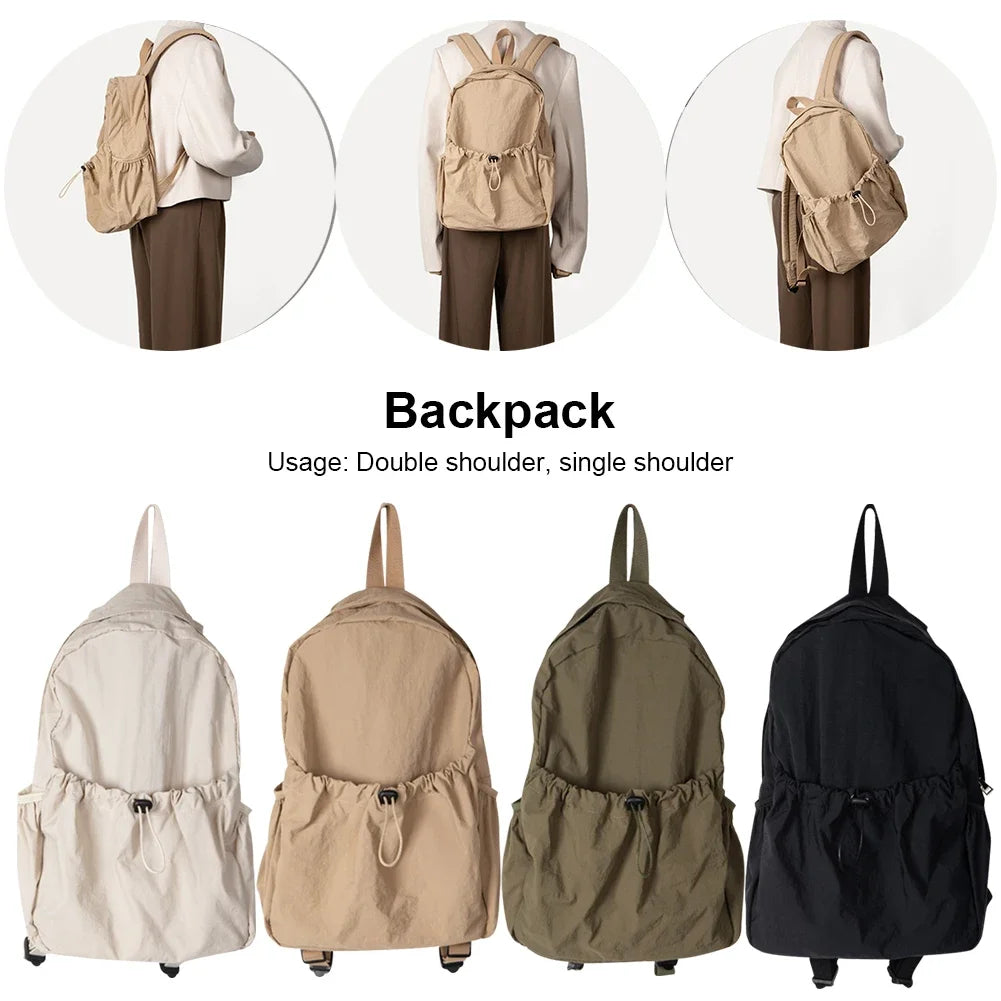 Ladies Backpack Nylon Fashion Women Middle Student Backpack Light Weight Large Capacity Portable Drawstring Teenage Girls Boys