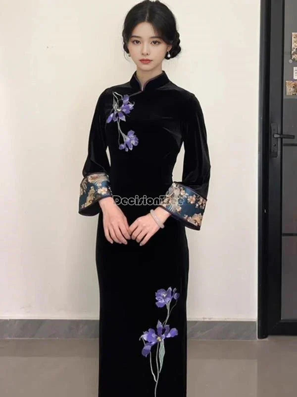 2025 retro traditional improved daily leisure qipao dress chinese style embroidery printed qipao elegant slim temperament dress