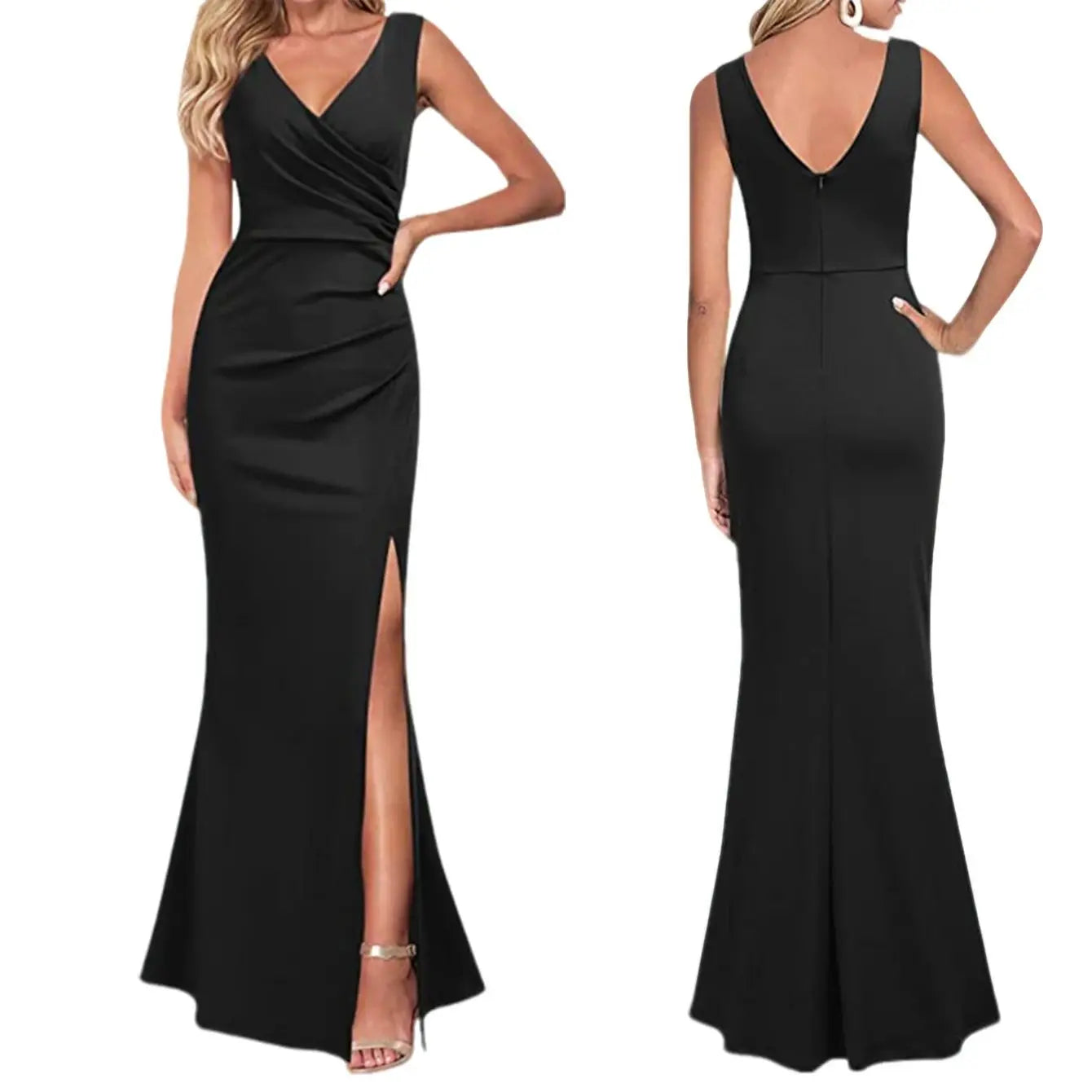 Ladies' bridesmaid dress sleeveless backless jumpsuit V-neck solid color slim fit with slit wedding banquet dress