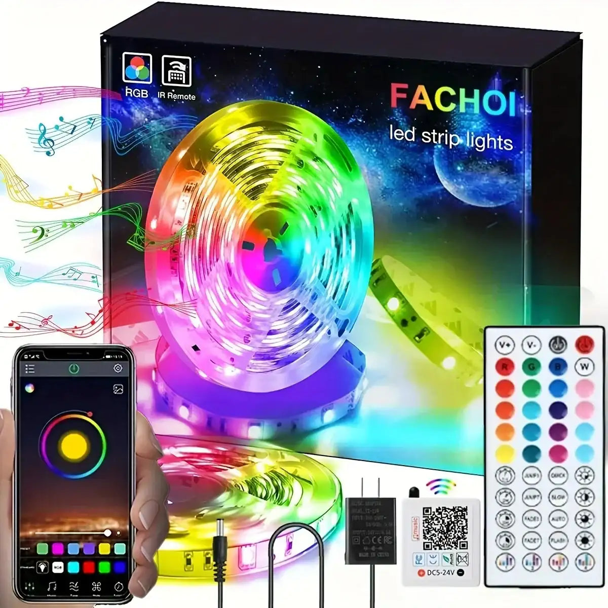 16Ft/49Ft/98Ft/196Ft Long Led Strip Lights - Color-Changing Music Sync Led Rope Lights With 44-Key Remote And Phone App Cont