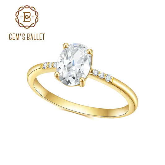 GEM'S BALLET 925 Sterling Silver Moissanite Ring 1.5Ct 6x8mm Oval Cut Moissanite Engagement Rings For Women Wedding Gift for HER