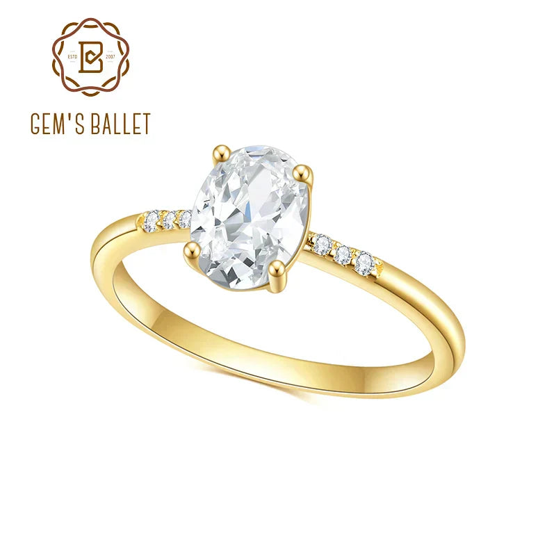 Gem'S Ballet 925 Sterling Silver Moissanite Ring 1.5Ct 6X8Mm Oval Cut Moissanite EngageMen'st Rings For Women's Wedding Gift For Her