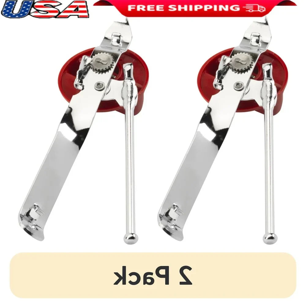 2 Pack 3-in-1 Can Opener Tool Dial Handle Easy Grip Bottle Opener Built-In Can Tapper Triple Chrome Plated Kitchen Accessory