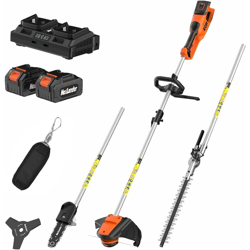 40V Hedge Trimmer, Weed Wacker Cordless, 8" Electric Pole Saw And Brush Cutter Blade, 4-In-1 Multi Garden Tools With 2 * 20V 4A