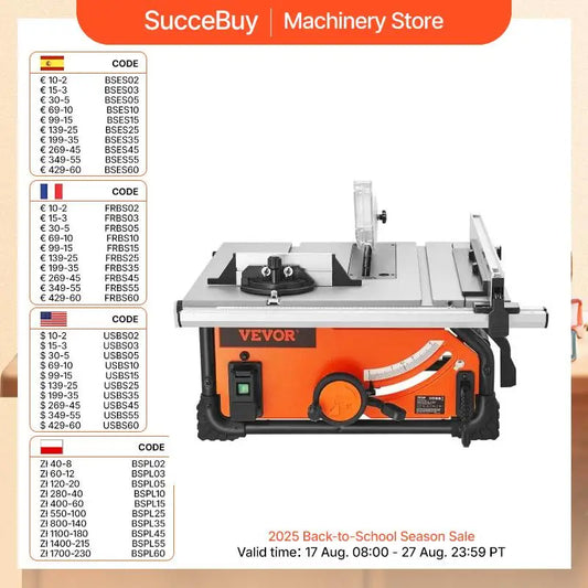 SucceBuy Table Saw for Jobsite 10inch 15-Amp 25-in Max Rip Capacity 40T Blade Portable Compact DIY Woodworking Furniture Making