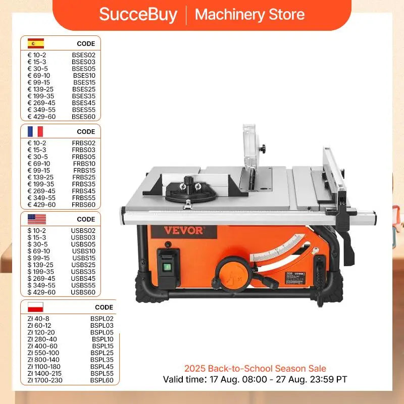 SucceBuy Table Saw for Jobsite 10inch 15-Amp 25-in Max Rip Capacity 40T Blade Portable Compact DIY Woodworking Furniture Making