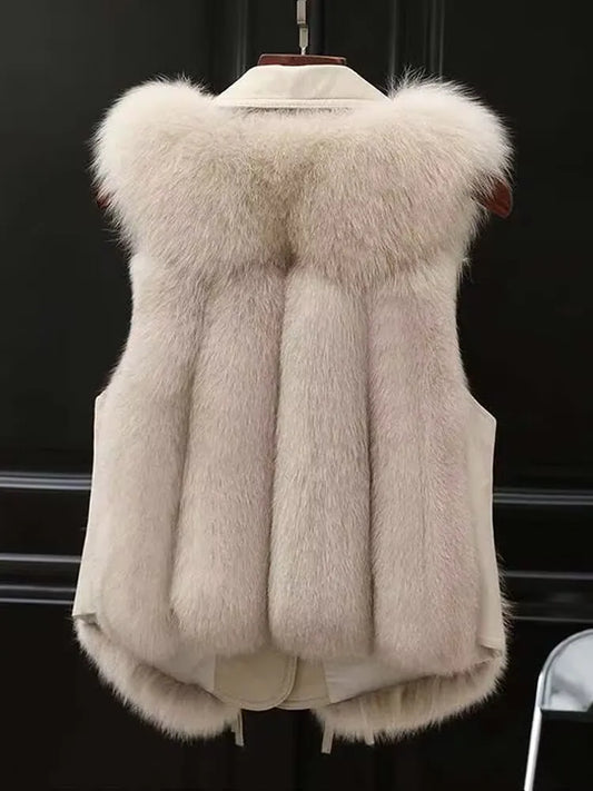 Faux Fur Plush Vests Women Loose Sleeveless Waistcoats Female 2024 New Autumn Winter Fashion Outwears Lady PU Leather Fur Vest