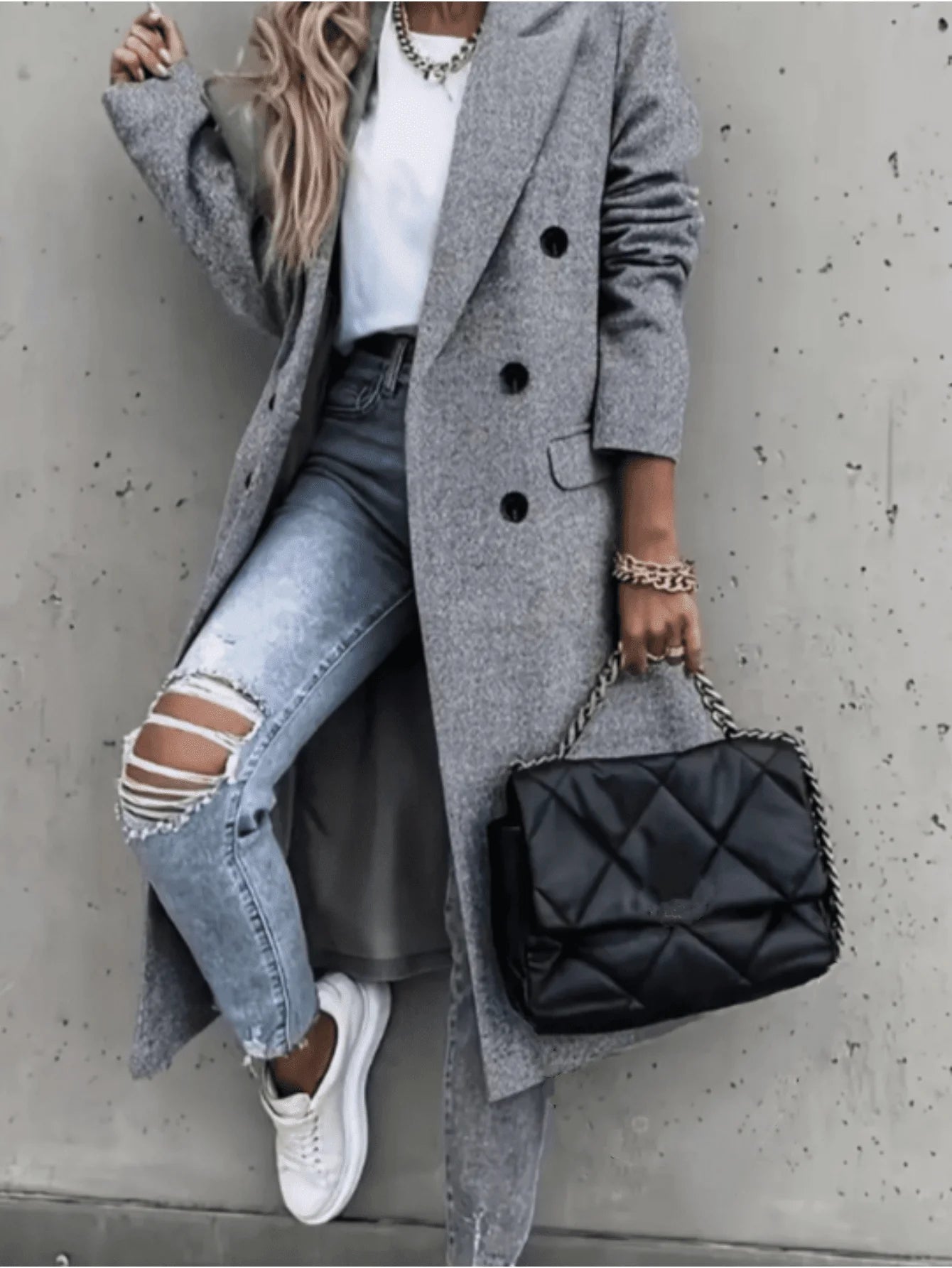 WoMen's Double Breasted Long Trench Coat, Casual Wool Blend Overcoat For Fall Winter