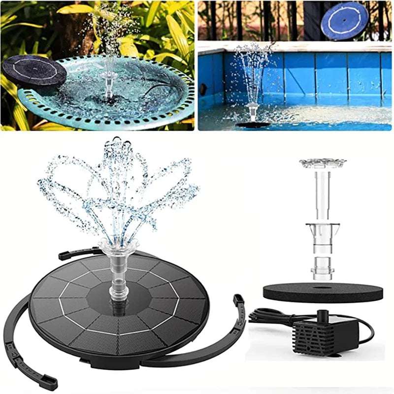 3.5W Solar Fountain Pump, Solar Powered Water Fountain Pump With 6 Nozzles, Solar Birdbath Floating Fountain For Garden