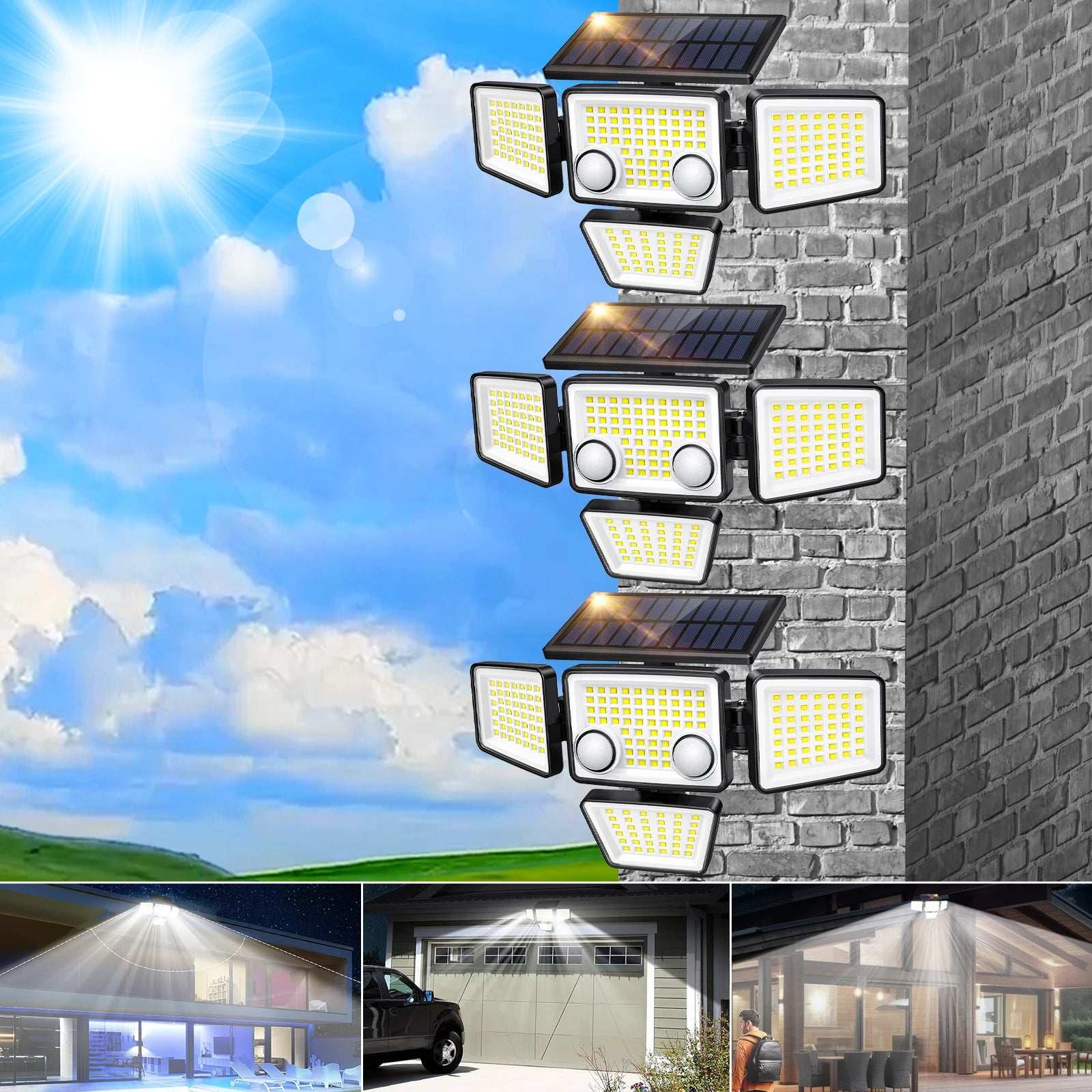 Solar Outdoor Lights - 3000LM 188 LED Motion Sensor Lights Solar Flood Security Lights for Backyard Yard Patio