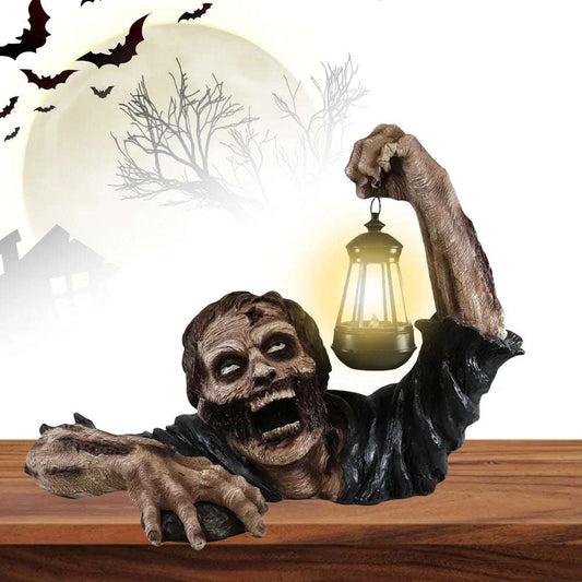 Halloween Crawling Zombie Figurine Waterproof with Lantern Scary Zombie Ornaments Battery Operated for Garden Patio Yard Lawn