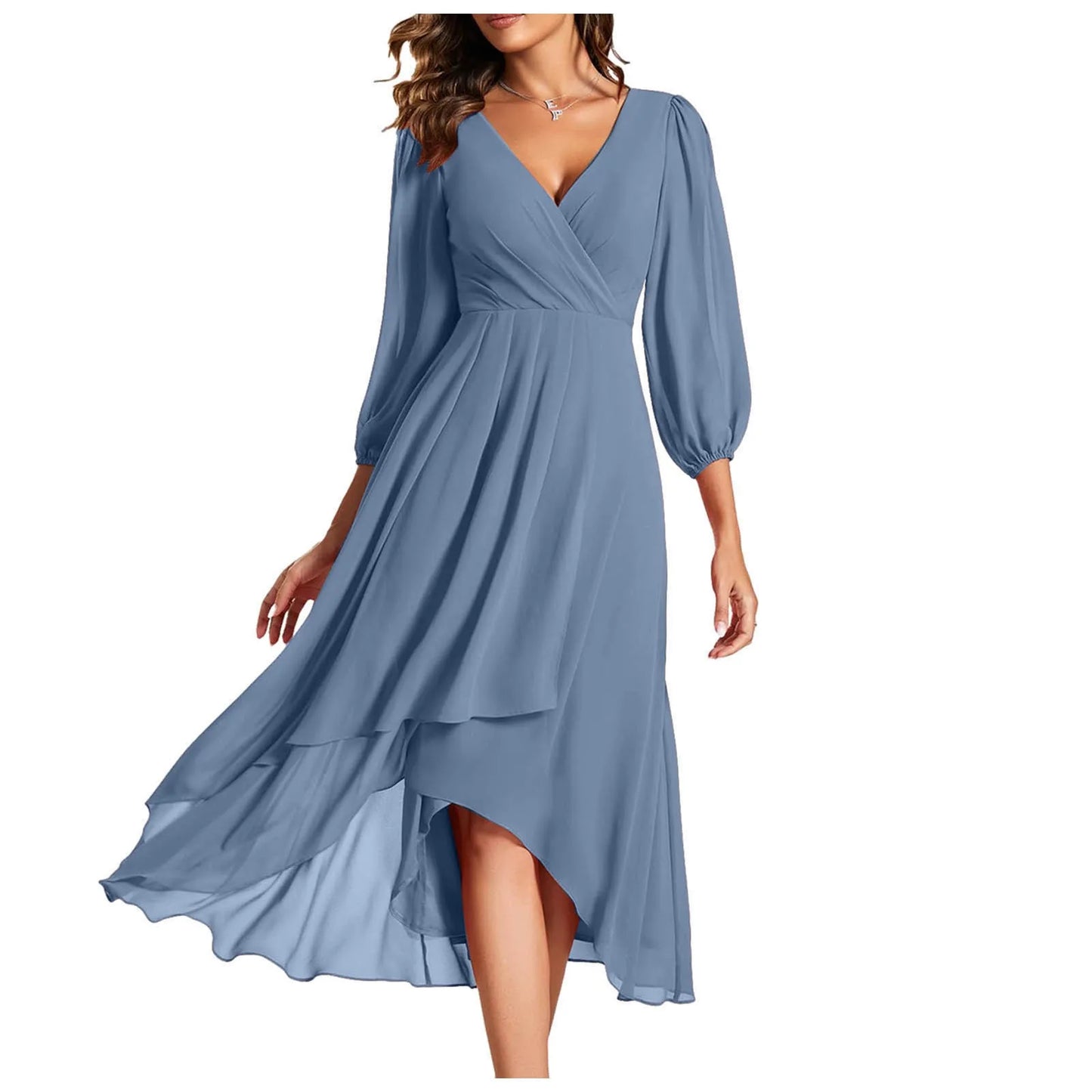 Elegant Evening Dress Long Sleeves Pleated Ruffles Knee-Length 2024 Ev