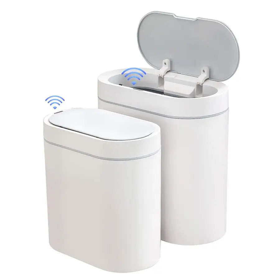 2 Pack Bathroom Motion Sensor Trash Can 2.5 Gallon 2 Gallon Automatic Garbage Can Bathroom Decor, Slim Plastic Smart Trash Bin W