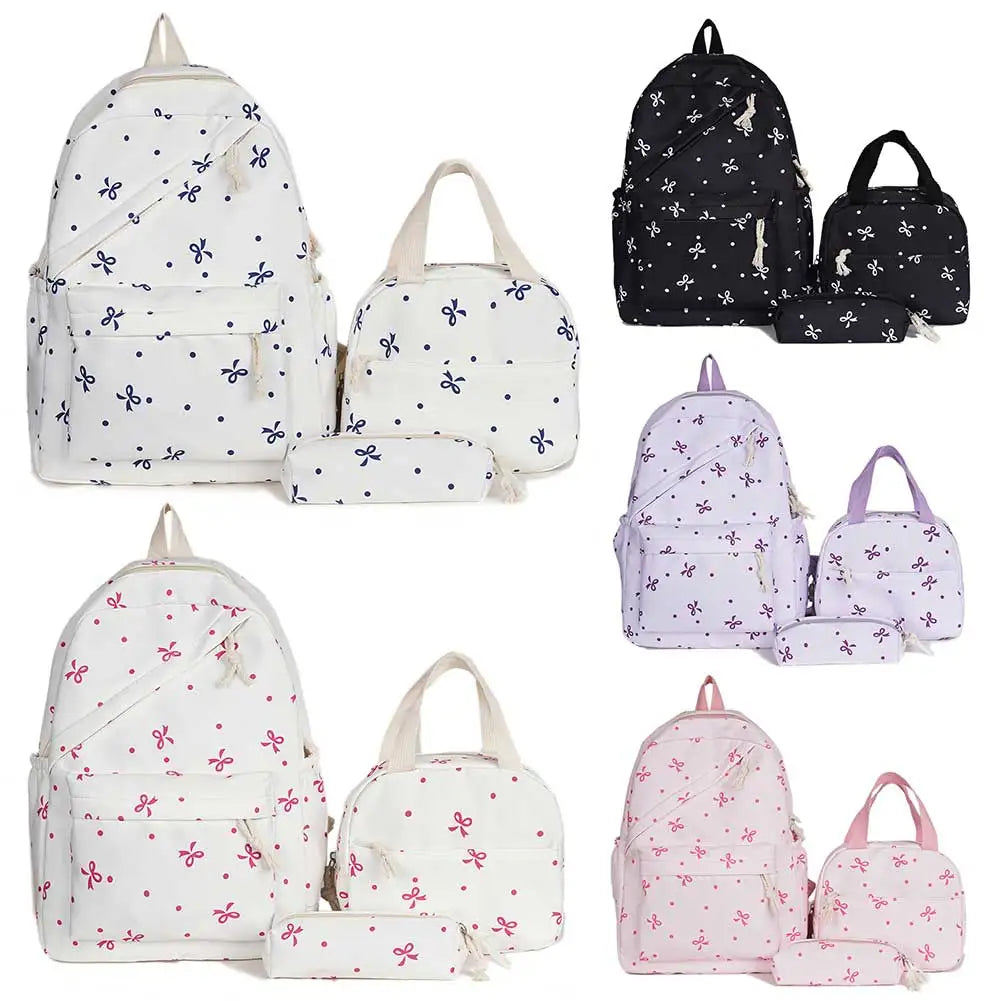 3-in-1 Bow Tie College School Backpack with Lunch Box and Pencil Case Gorgeous Girl Backpacks Student Backpack for Teenage Girls