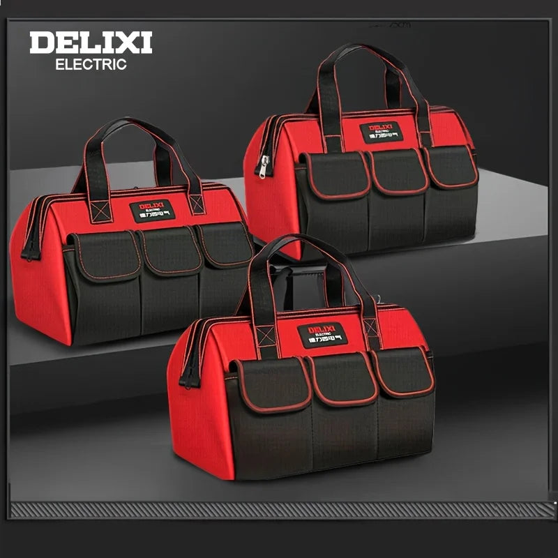 DELIXI ELECTRIC Soft-soled Bag of Three, Multi-pocket Wide-Mouth Tool Handbag, Home Storage, With Adjustable Shoulder Strap