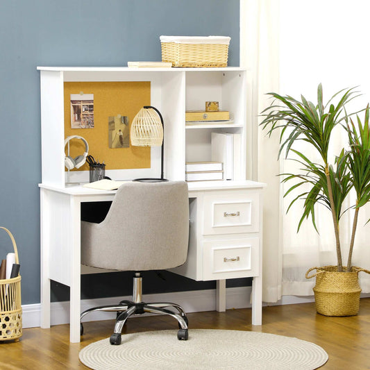 Homcom Computer Desk, Writing Desk with Shelves and Drawers, White