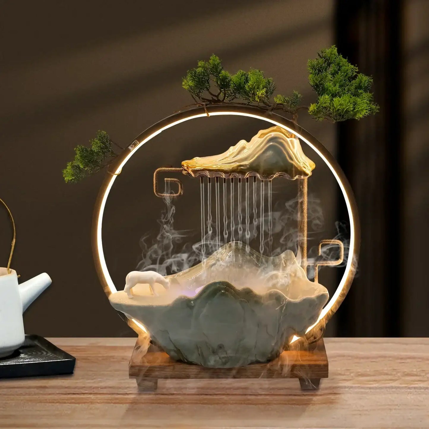 100-240V Tabletop Water Fountains Indoor Waterfall with Mist LED Indoor Waterfa