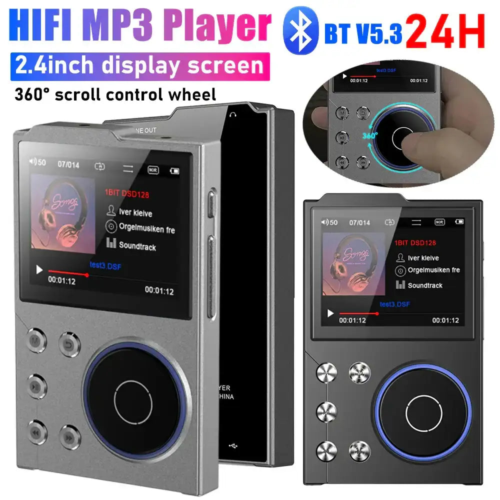 HiFi MP3 Player Lossless DSD Digital Audio Music Player Bluetooth 5.3 16GB Built-in Portable Music Players Support Up To 256GB