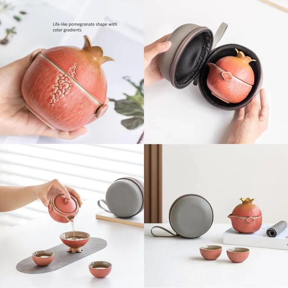 Portable Pomegranate-Shaped Tea Set, 1 Teapot With 3 Mini Cups, Ideal For Travel Or Small Gatherings, Perfect For Tea Enthusiast