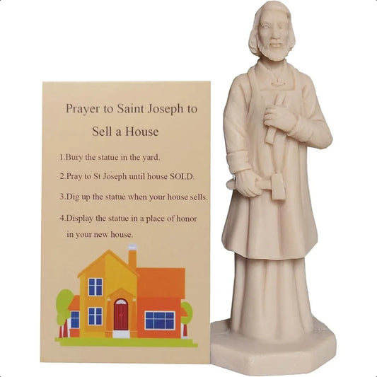 St Joseph Statue for Selling House Kit with New Instruction Card Resin Figurine House Prayer Complete Set Beige
