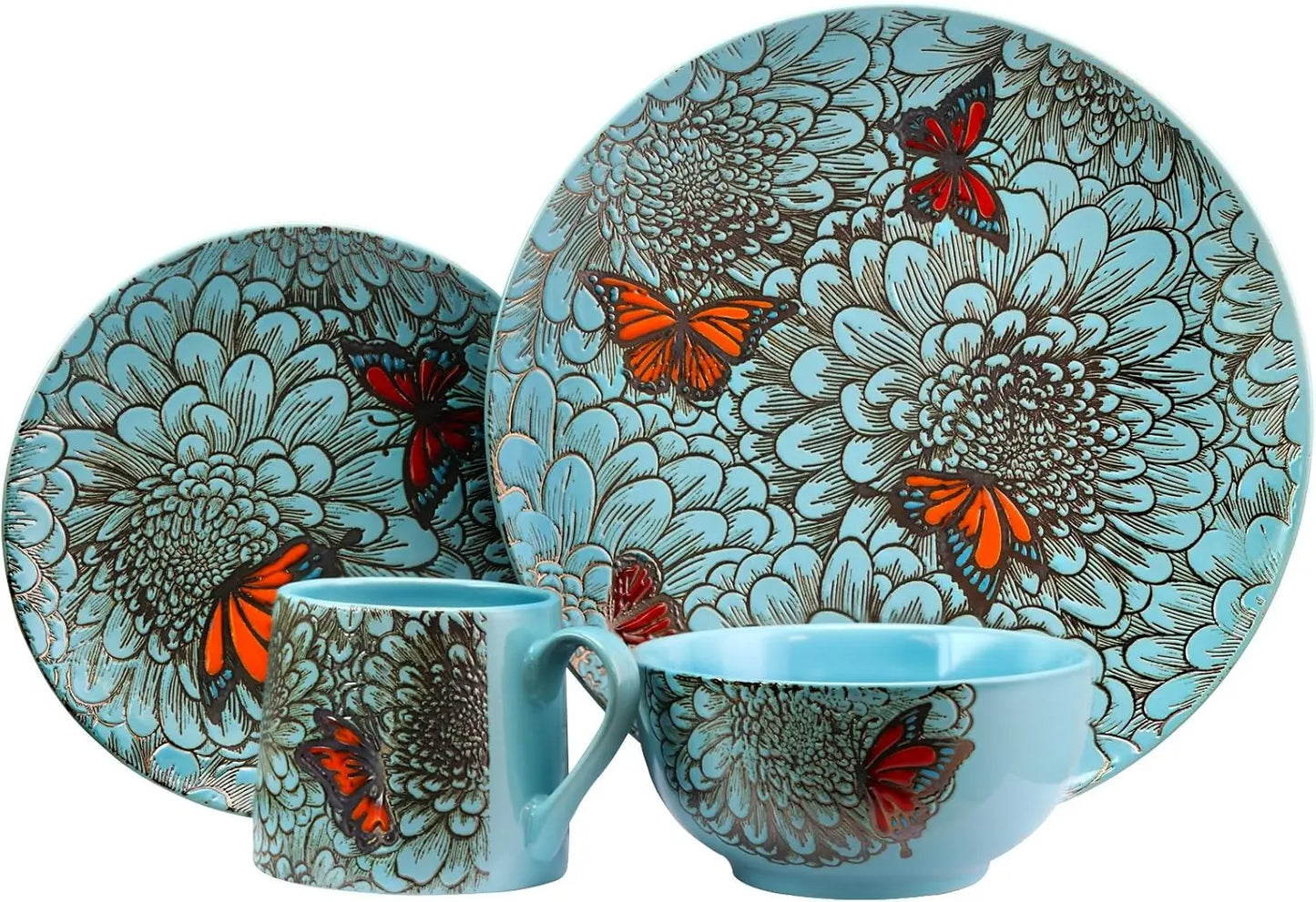 Butterfly Garden 16 Piece Stoneware Dinnerware Set