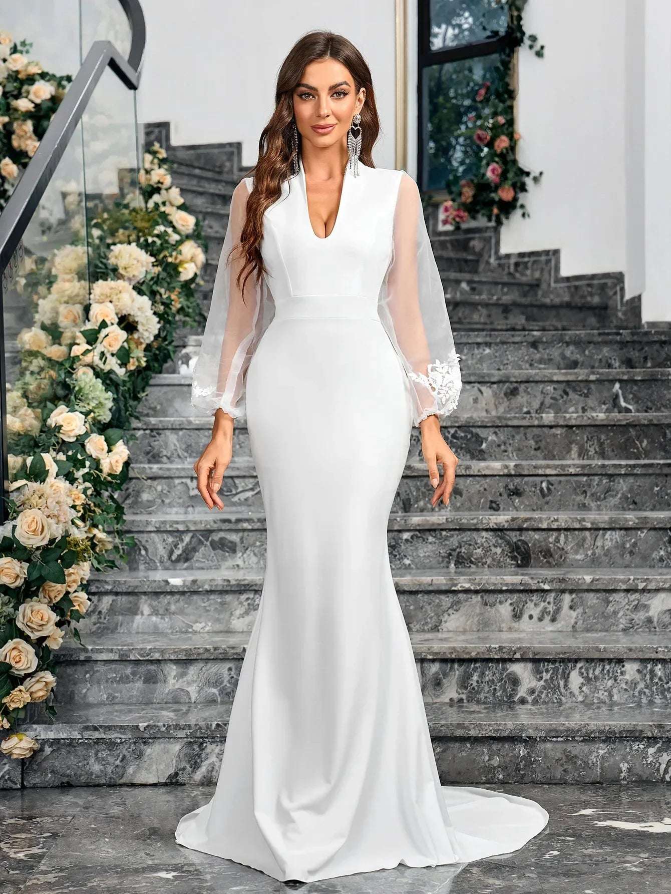 Wedding Guest Dress Women'S Lace Wedding Dress For Bride 2025 Dresses Wedding Dress V Neck Bridal Gowns Cocktail Party Dresses